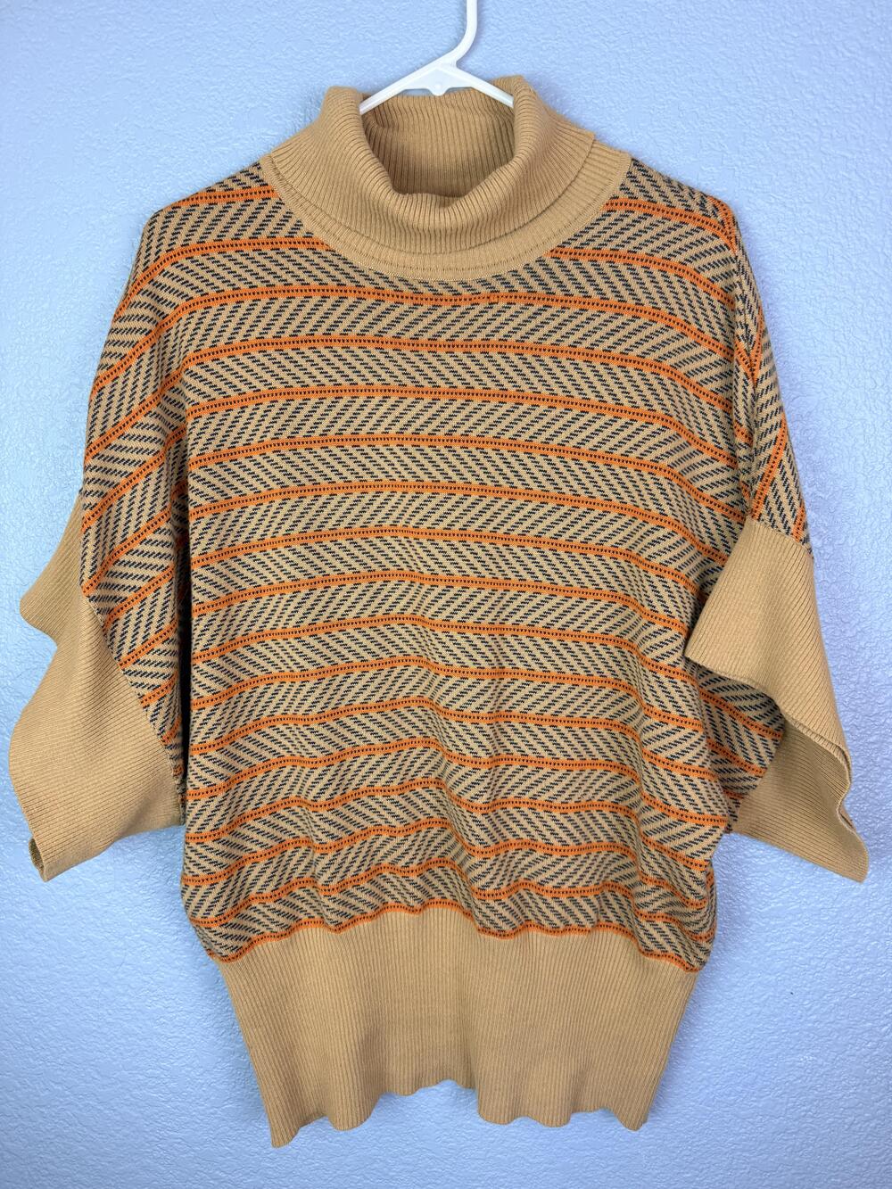 Charter Club Sweater Womens Medium Beige Herringbone Turtleneck Dolman Knit